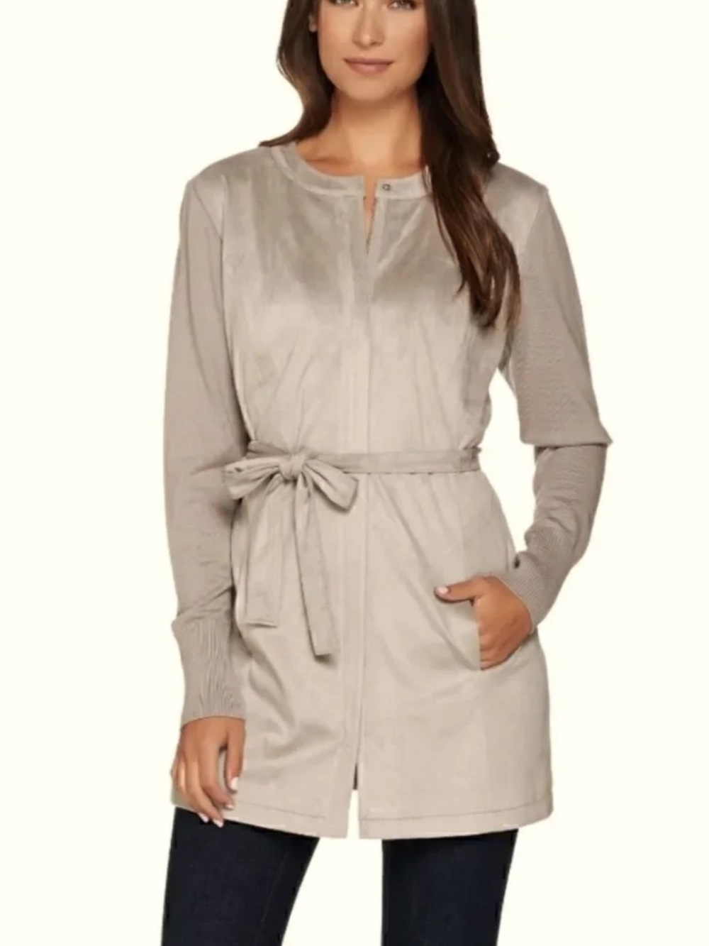 H by Halston Faux Suede‎ Belted Long Jacket